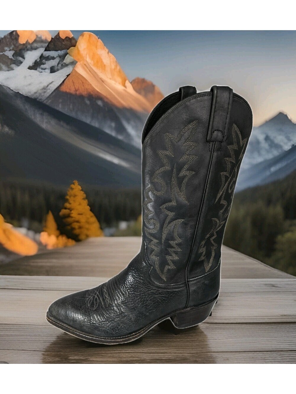 DAN POST Cowboy Country Western Boots Matte Flat Black Leather Men 8 EW Wide USA